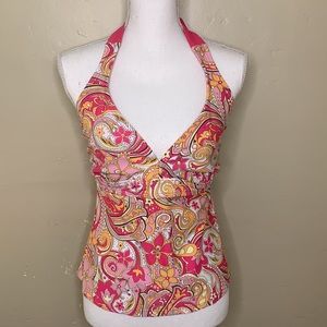 ATHLETA Floral Halter Tie Underwire Tankini Swimsuit Top, Size 40C/38D/36DD